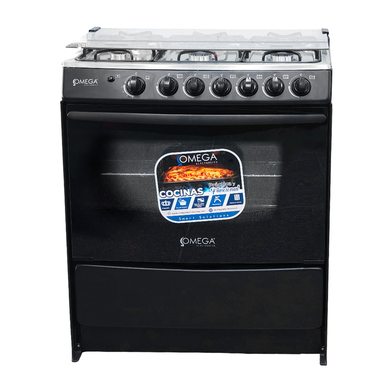 Cocina Omega 6H Negra T/Vidrio