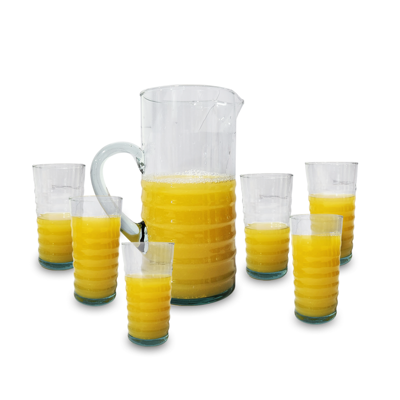 Jarra 6 vasos de vidrio Lisa - Acanalada