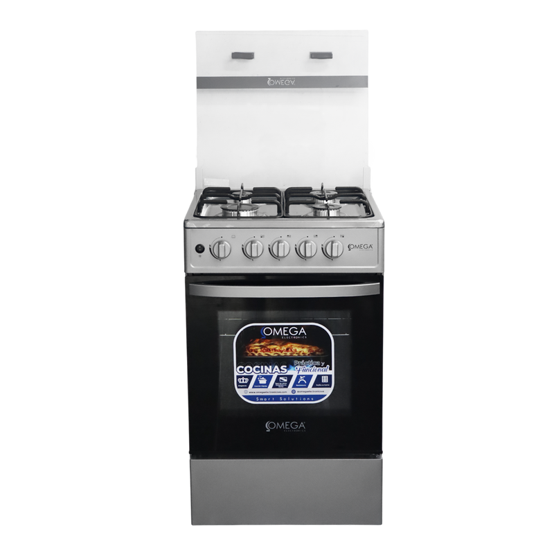 Cocina omega 4H Plateada C/tapa de vidrio