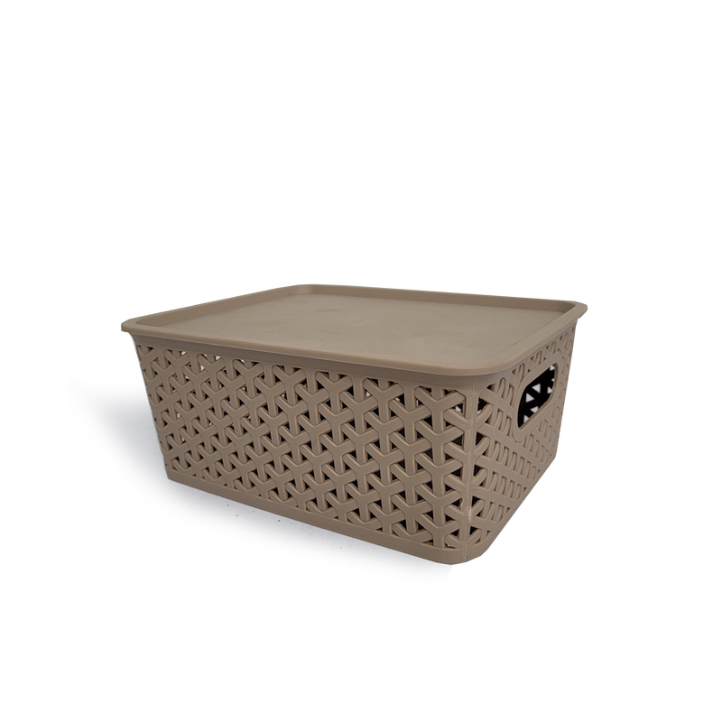 Cesta Pqña con Tapa Tipo Rattan