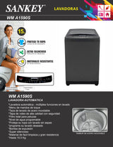 Lavadora 15kg Automatica C/Bomba Gris Sankey