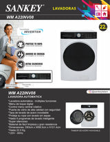 Lavadora 22kg Automática puerta de vidrio Sankey